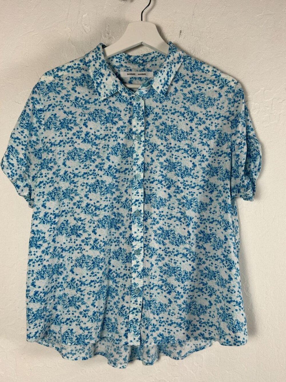 Samsøe Samsøe Womens Majan Short Sleeve Shirt AOP 9942 Blue Ibiza Seaweed Large